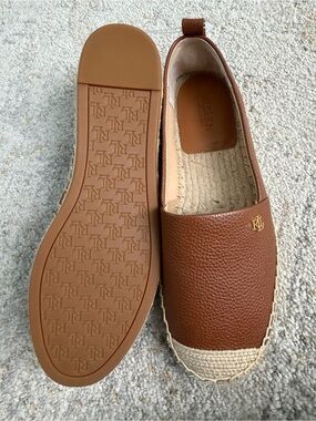 Ralph Lauren Brown Leather Espadrille Flats with RL Logo
